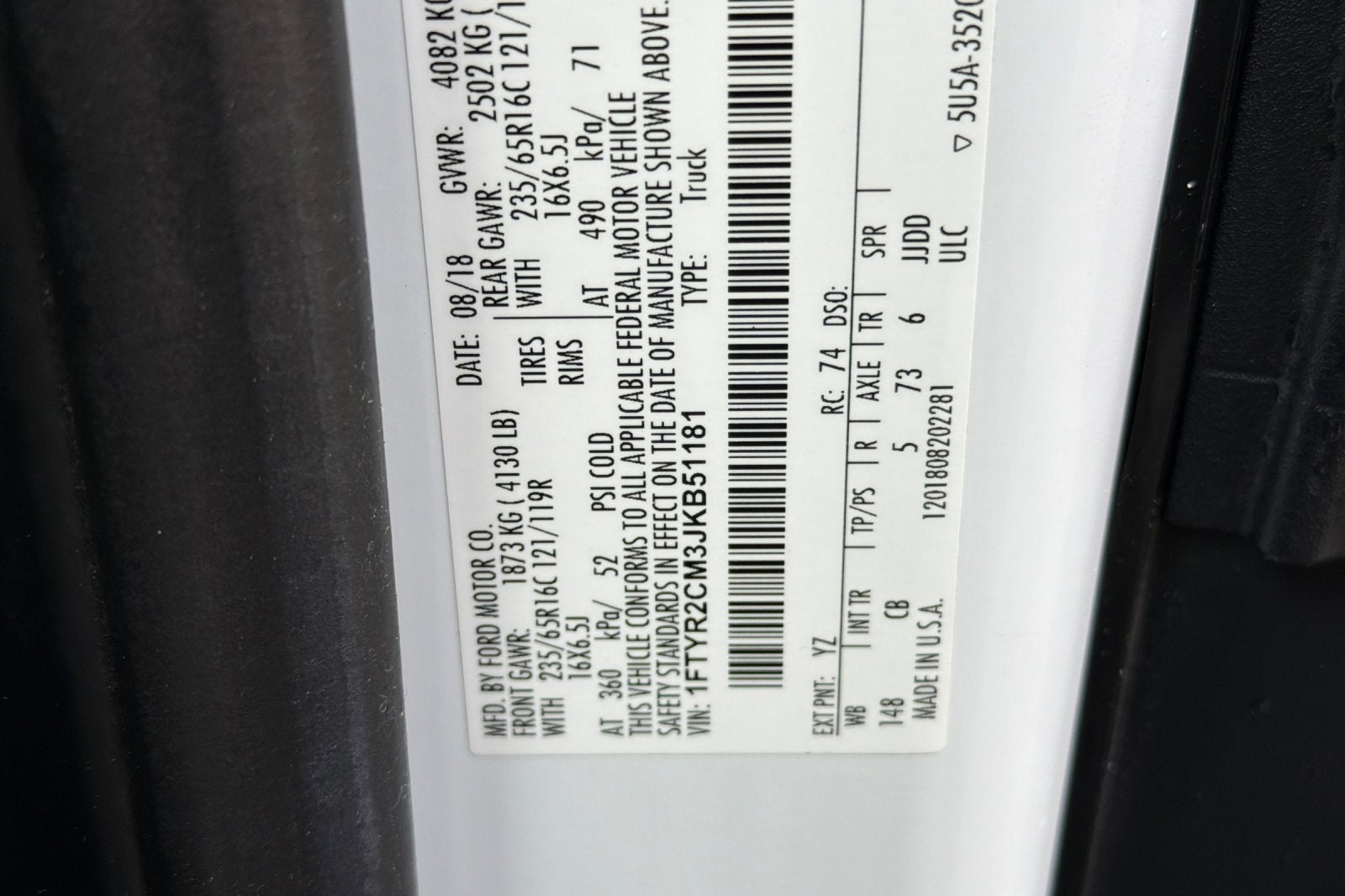 2018 Ford Transit Van T-250 148 MD RF S