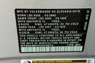 2012 Volkswagen Touareg Sport