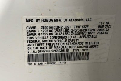 2019 Honda Pilot Touring 8 Passenger