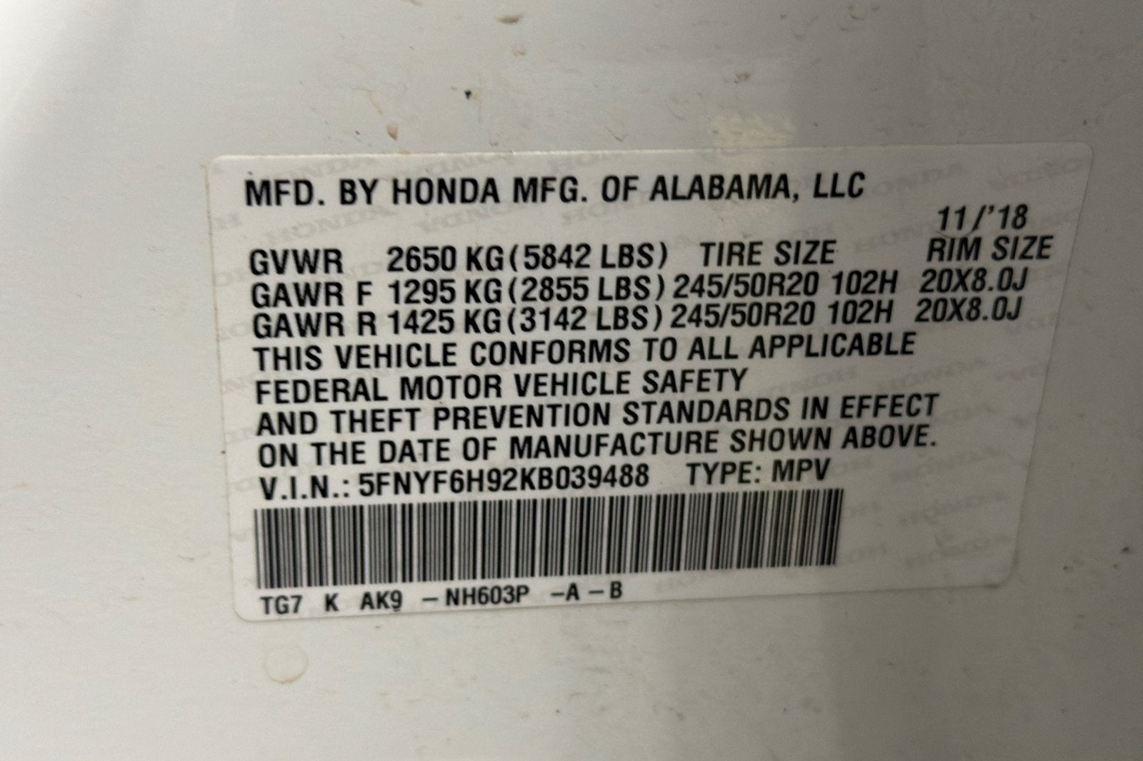 2019 Honda Pilot Touring 8 Passenger